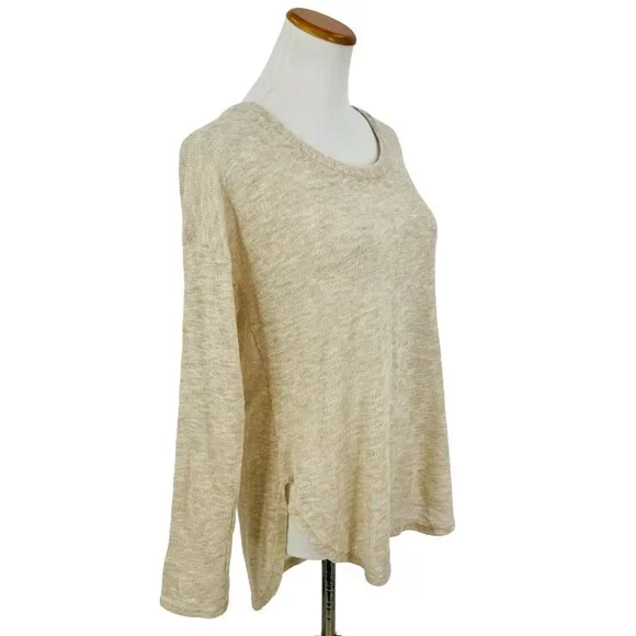 Lush Beige Long Sleeve Lightweight V-Back Knit Sweater Top - Picture 5 of 12